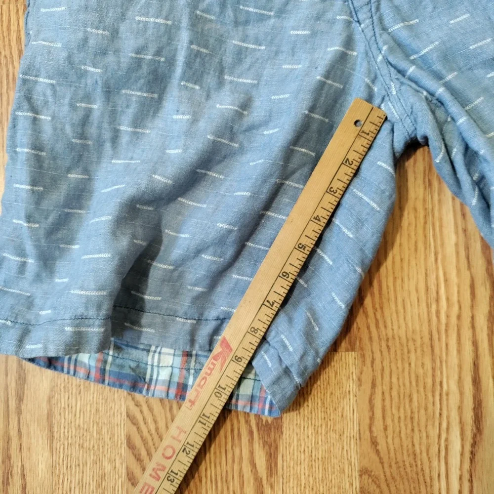 Tommy‎ Bahama Shorts Mens 38 Blue Reversible Linen Plaid Outdoors Beach Relax